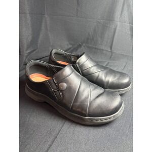 ClarksPRO Womens 10 Black Leather Slip On Clogs Professional Work Shoes